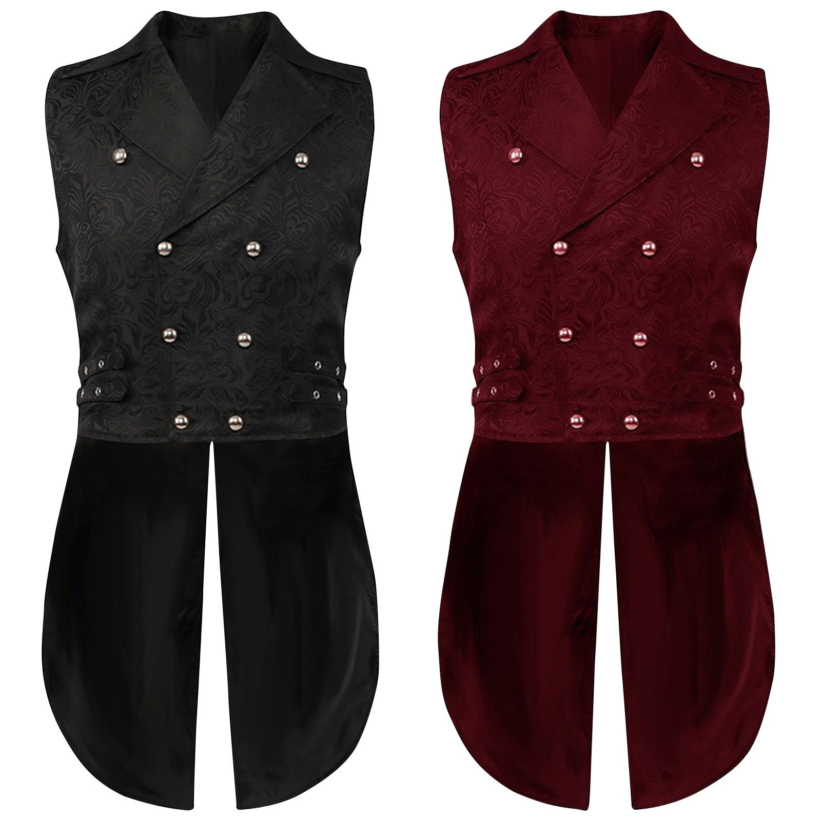 Mens Gothic Waistcoat Steampunk Tailcoat Medieval Standing Collar Coat Victorian Suit Vest Men's Classic Double Breasted Tuxedo Jacket Halloween Costume Renaissance Frock Uniform Court Clothing