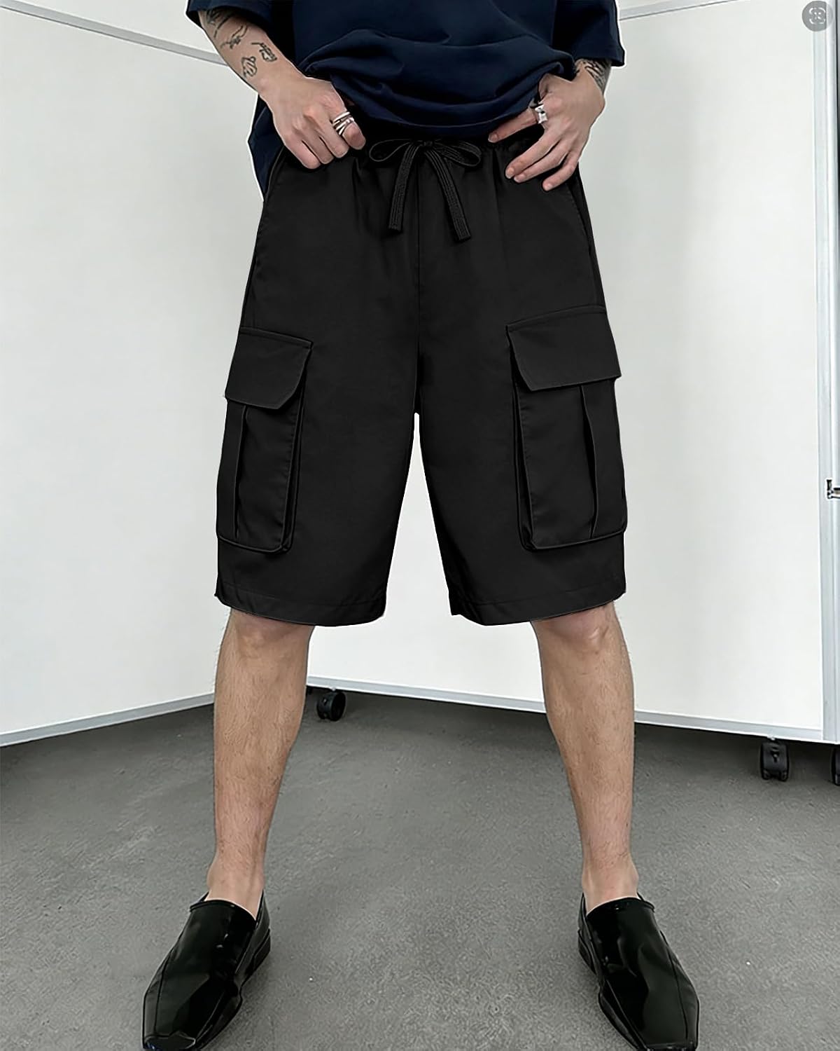 A WATERWANG Men's Cargo Shorts Casual Drawstring Elastic Waist Athletic Workout Gym Jogger Shorts with 4 Pockets