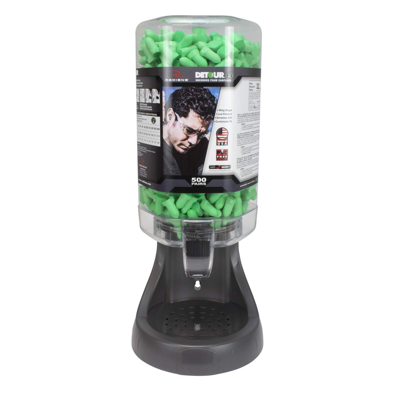 Dispensador recargable con 32 tapones para los oídos Detour - 500 pares