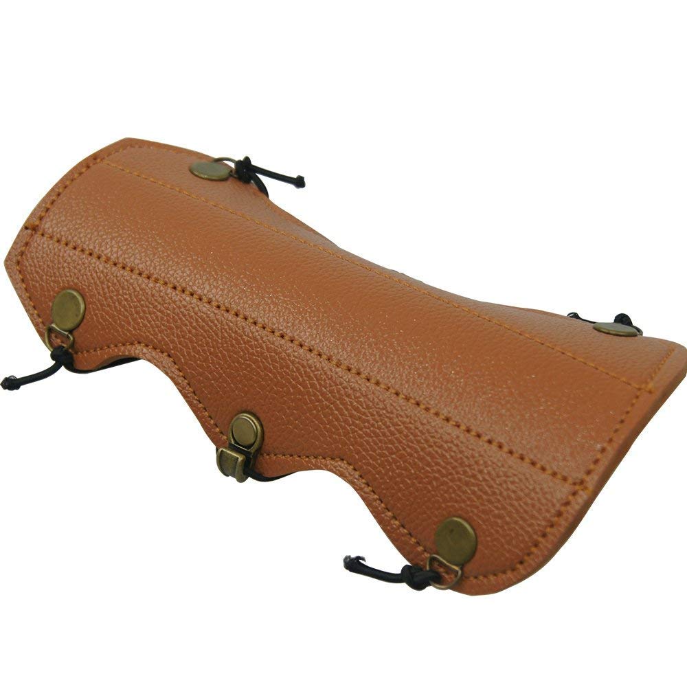 Archery Arm Guard Leather Protection Forearm Hunting Target Shooting Accessory Safe Elastic Strap (Brown)