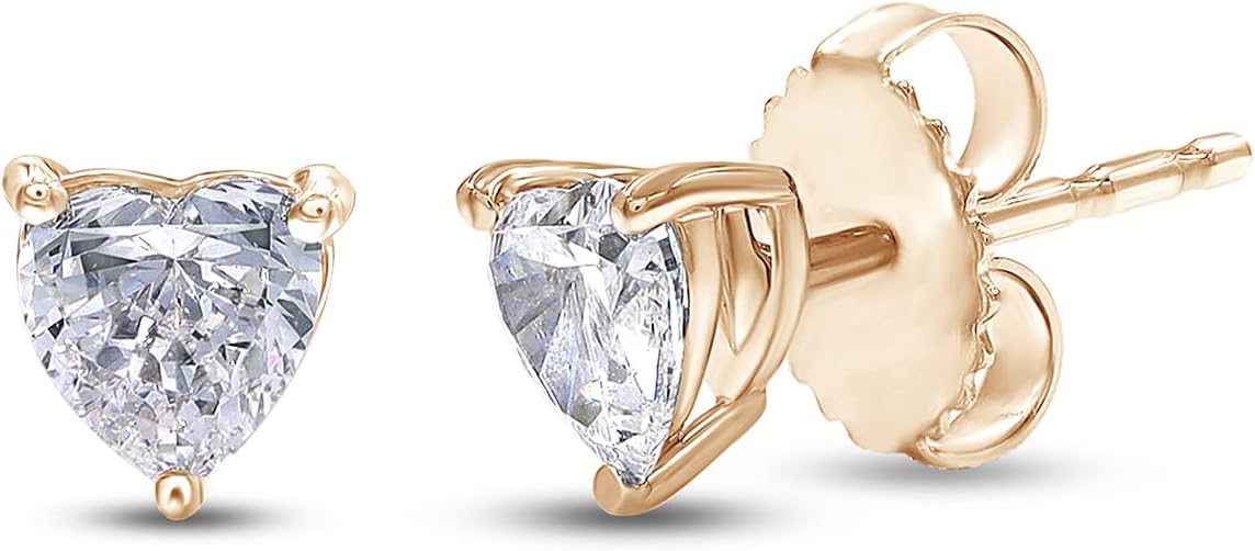 SAVEARTH DIAMONDS 9/10 Carat Heart Shape Lab Grown Diamond Push Back Solitaire Stud Earring For Women In 10K Or 14K Solid Gold Jewelry (Color: G-H, Clarity: VS-SI, 0.90 Cttw)