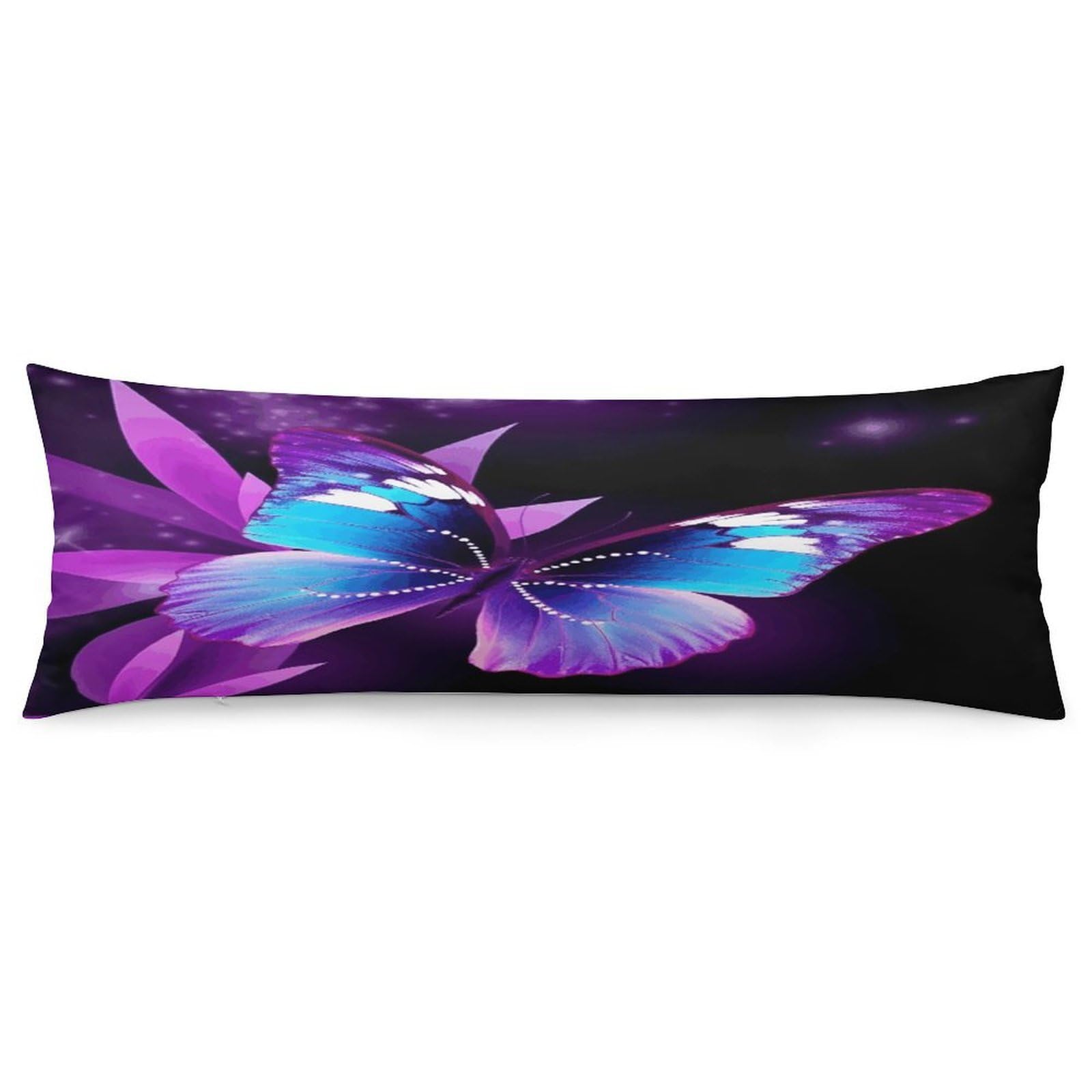 Blue Purple Butterfly Pillowcase Basics Body Pillow Pillowcase with Zipper Retro Pillows Protector Long Pillow Case Cover for Hot Sleepers and Night Sweats