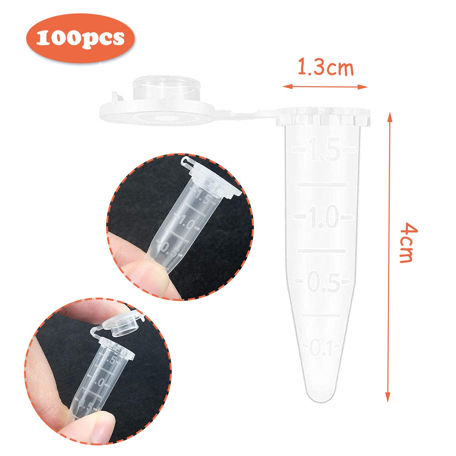 100 Pièces Tubes à Centrifuger de 1,5 ML, Micro Tube à Centrifuger en Plastique, Micro Tubes à Essai Flacon, Plastique Tube à Essai Centrifuge, Conique Microtube, Adapté à Laboratoires