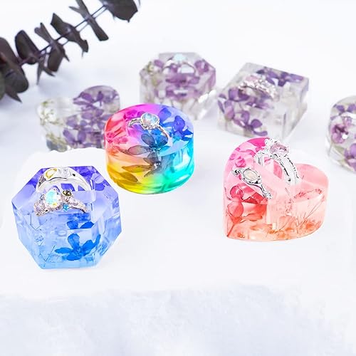 Miniatura 8 de FineInno Molde de resina para anillos de 8 cavidades, moldes de silicona para resina epoxi, corazón, redondos, cuadrados hexagonales para exhibir