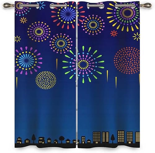 Miniatura 3 de Fireworks in The Night Sky Cortinas para Sala Elegantes Modernas 2 Panels Black Drapes for Backdrop Large Window W 85 X H 108 Inches