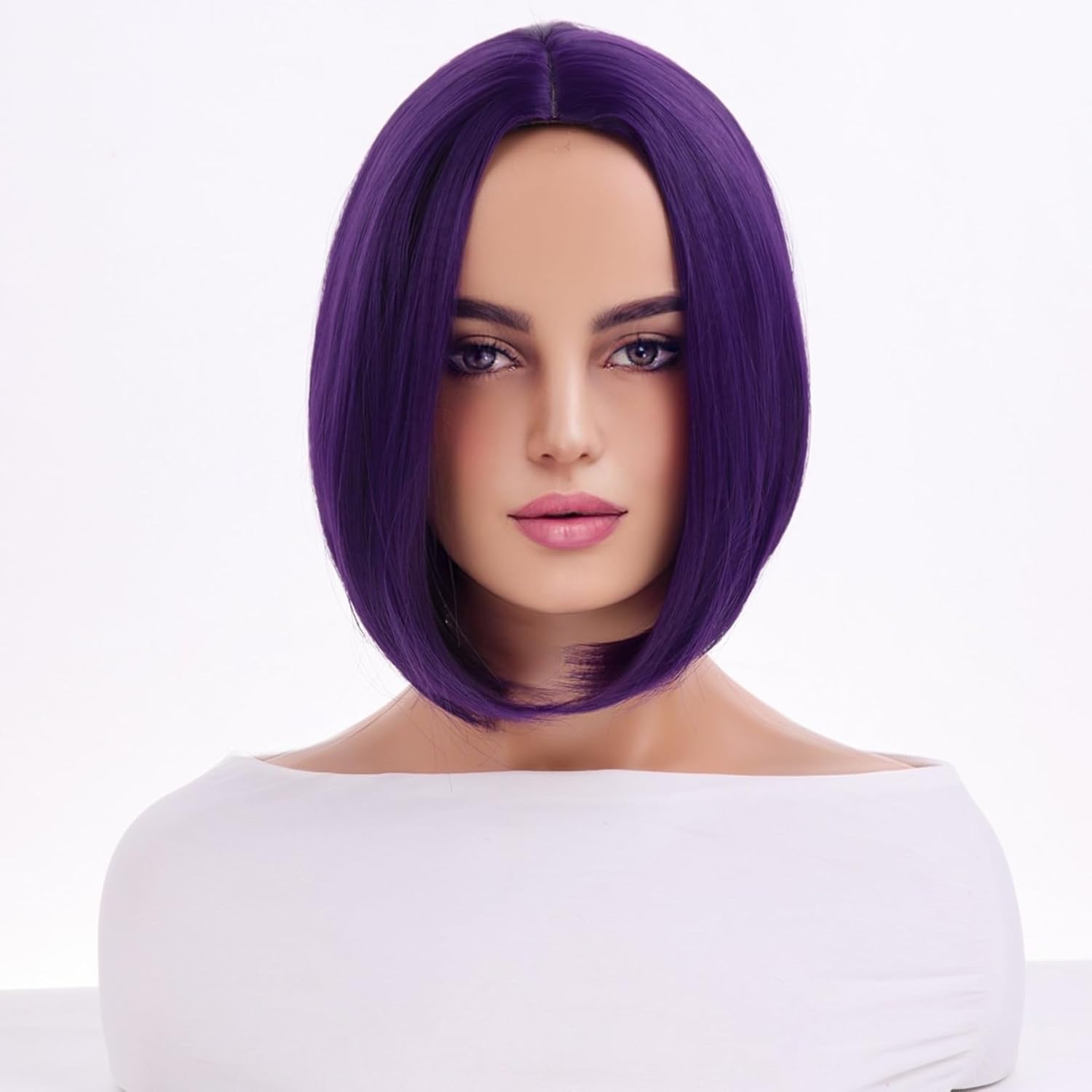 Dark Purple Bob Wig Short Straight Synthetic Purple Hair Wig for Women Girls Middle Part Wig Heat Resistant Synthetic Hair Wigs for Daily Use Cosplay Anime Wig With Wig Cap