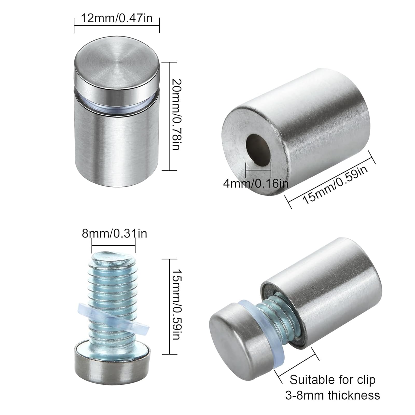 Stainless Steel Standoff Screws - Wall Mounting Hardware -2 Stainless Steel Standoff Screws - Wall Mounting Hardware -2