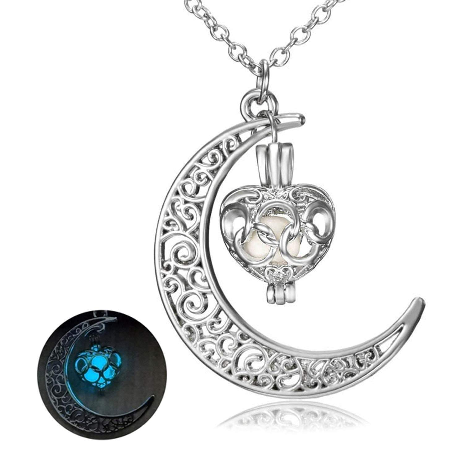 RVM Jewels Aurora Crystal Glow in The Dark Crescent Moon Illuminati Pendant with Necklace for Girls and Women Blue Glow Silver (B0BSXS1RPY) Amazon Price History, Amazon Price Tracker
