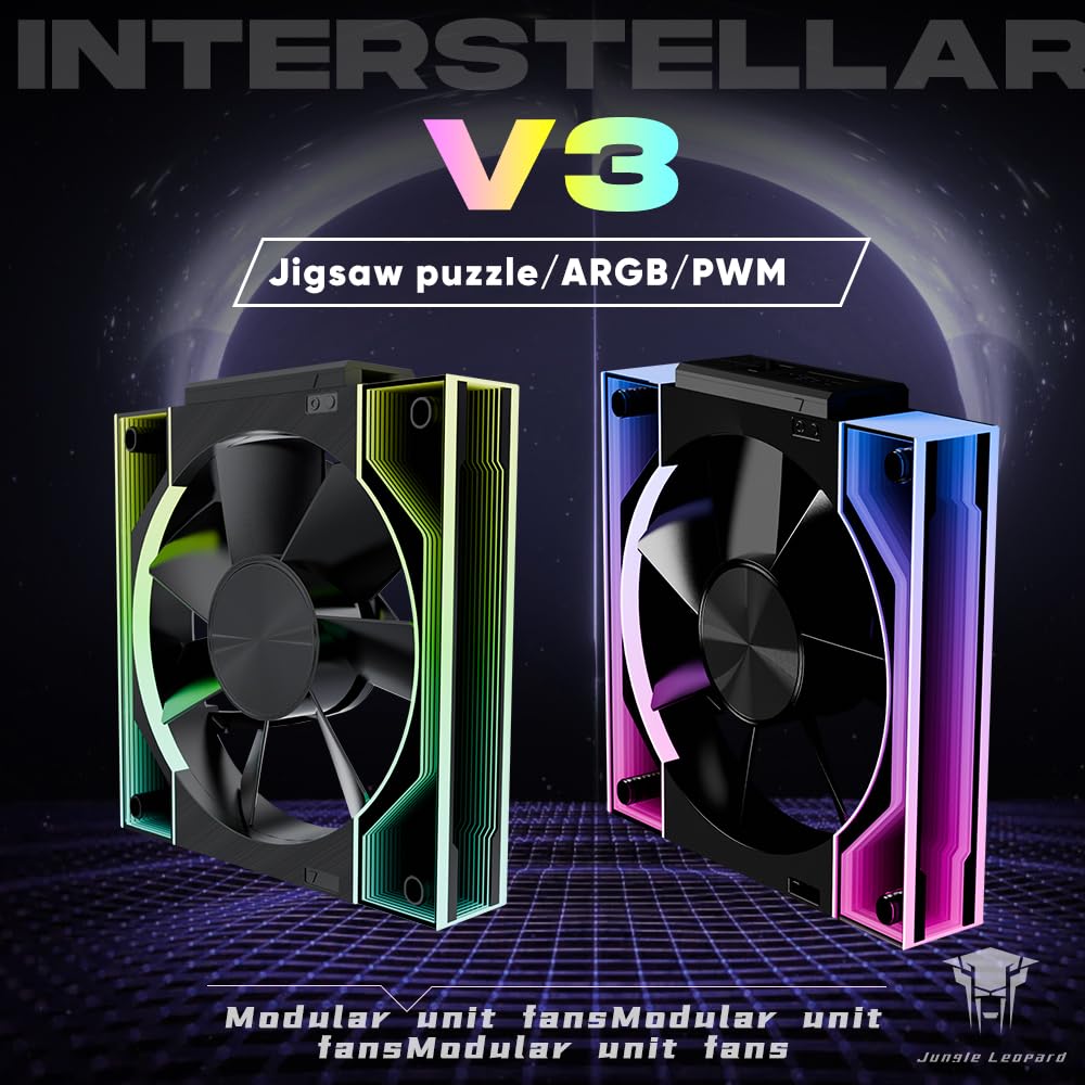 Jungle Leopard JM V3 Lot de 3 ventilateurs PWM RVB PWM pour boîtier d'ordinateur et refroidisseur AIO 360 mm Noir 120 mm