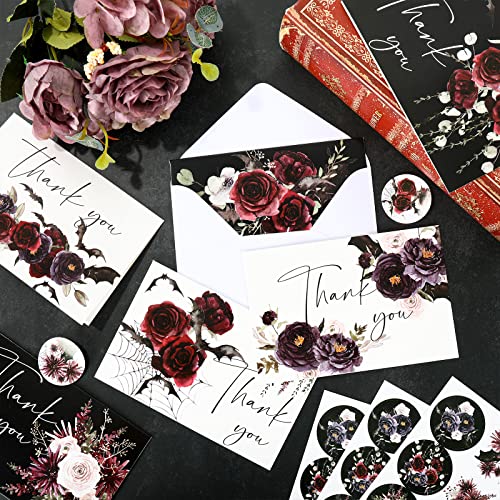 Anydesign 30 Pack Floral Thank You Greeting Cards Watercolor Halloween Flower Bat Invitation Cards Spooky Thank You Blank Note Cards For Halloween Party Invitation Wedding Bridal Shower, 4 X 6 Inch #TOP5