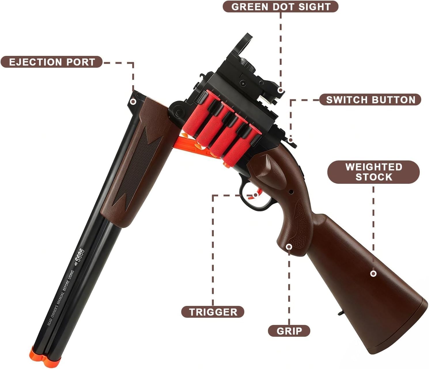 39" Double Barrel Soft Bullet Shotgun Foam Dart Blaster – Shell Ejection Design with Scope Weighted Stock, Manual Loading Soft Dart Shooter for 14+ Years Old