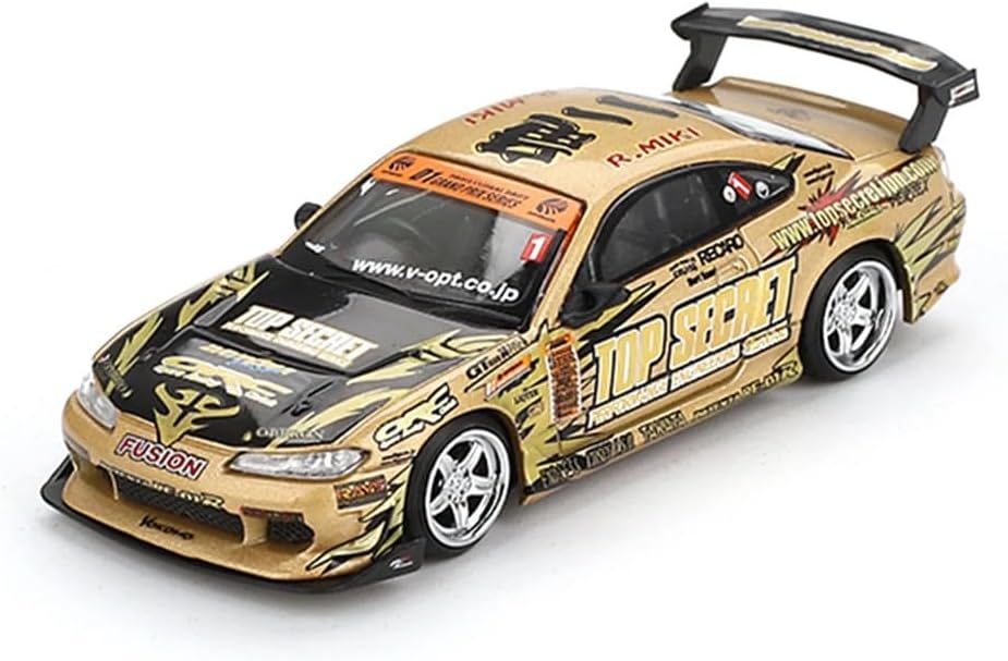 Diecast Model Car Compatible with Mini GT 1:64 Nissan Silvia (S15) Top Secret D1GP- Gold Limited Edition MGT00714