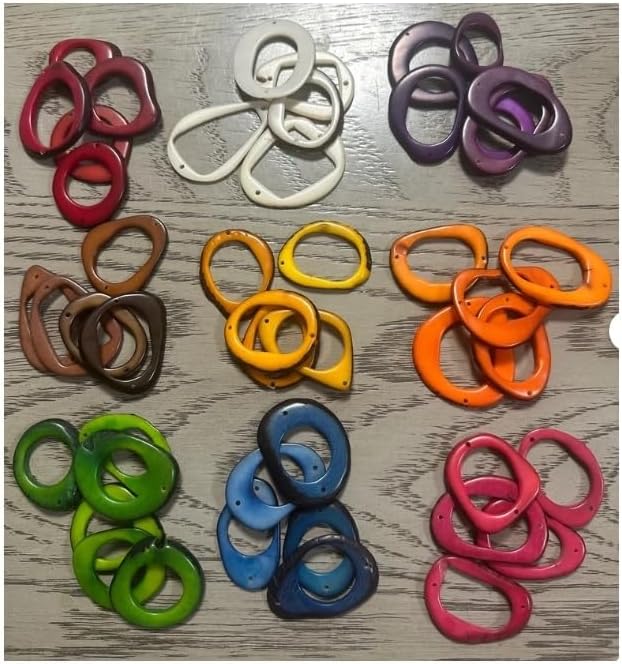 Tagua donut - hoop - ring | 45 discs of tagua nut from Colombia 9 colors | 5 discs x each color | 4x3.5 cm. approx. | Jewelry Making Supplies | Handmade Tagua Bead from Colombia | Top & Bottom Drilled