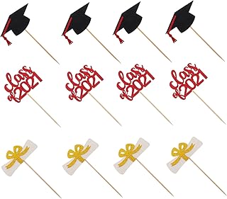 ABOOFAN 12pcs 2021 Graduation Cake Insert Graduation Cake Picks 2021 Grad Cake and Capcake Toppers Wedding Black Decor Black Wedding Decor Dessert Decor Cake Decor Graduation Hat