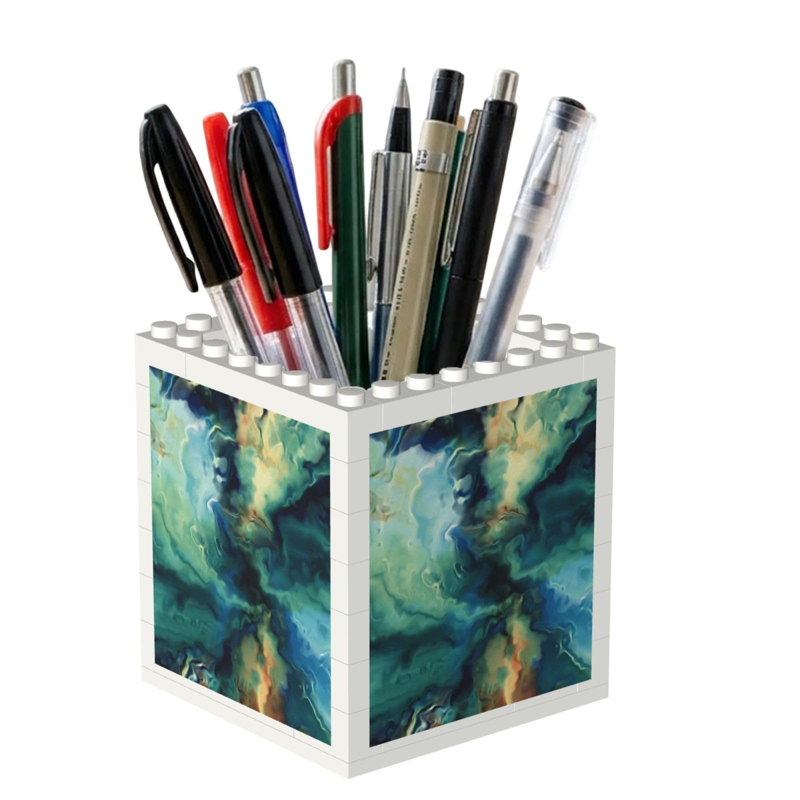 Poadnly Abstract Marbled Ocean Navy Blue Teal Green, Pen Pot Pencil Holder for Office Home School, Compact Desk Organiser for Office Stationery