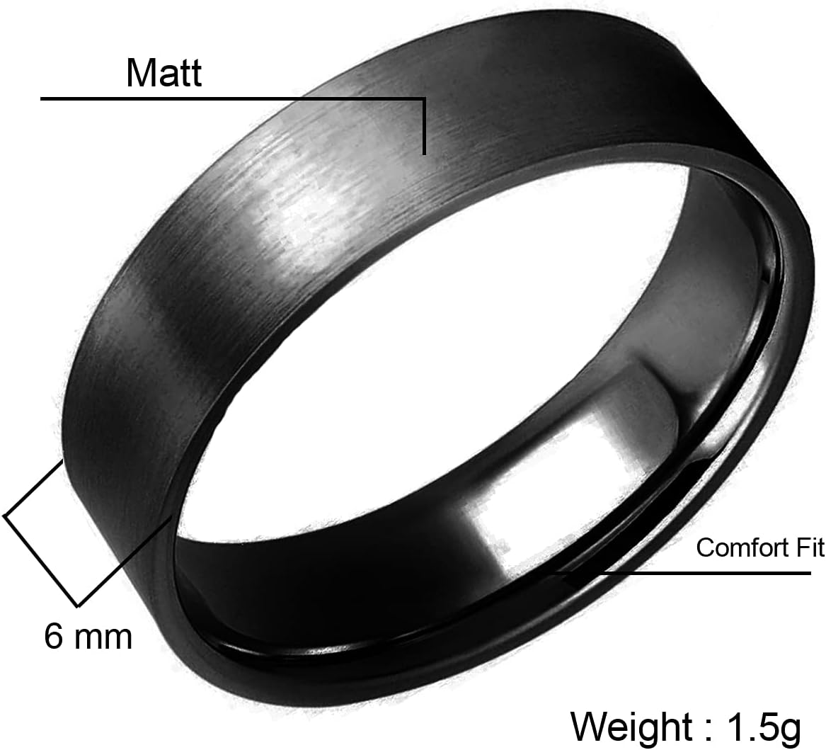 Everstone Custom Personalize Engrave Matte & Brushed Flat Ring Male Female Men Women His Her Groom Bride Promise Ring Wedding Bands Titanium Ring Color: Black Sz
