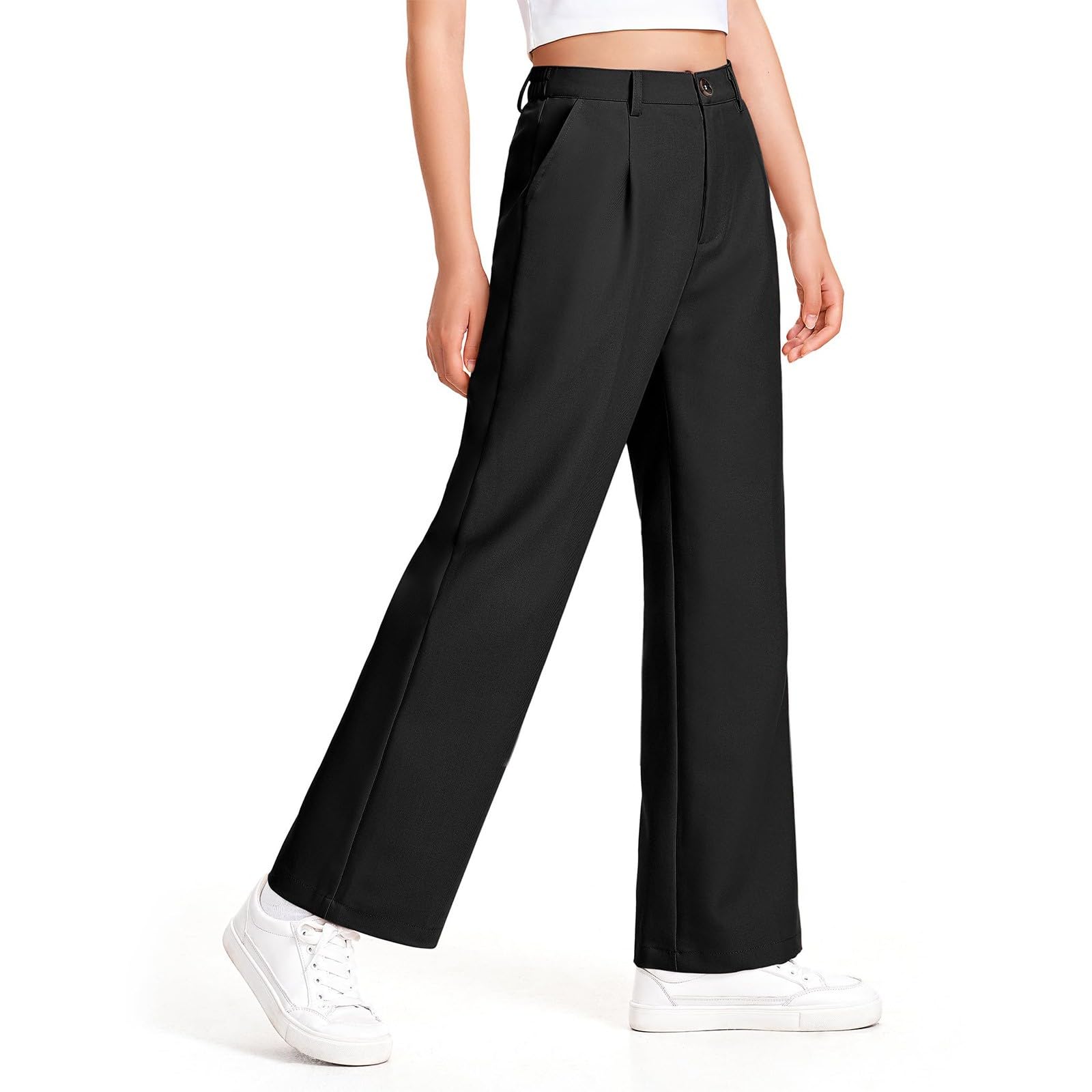 Pantalones escolares para niñas cintura media elástica uniforme con bolsillos