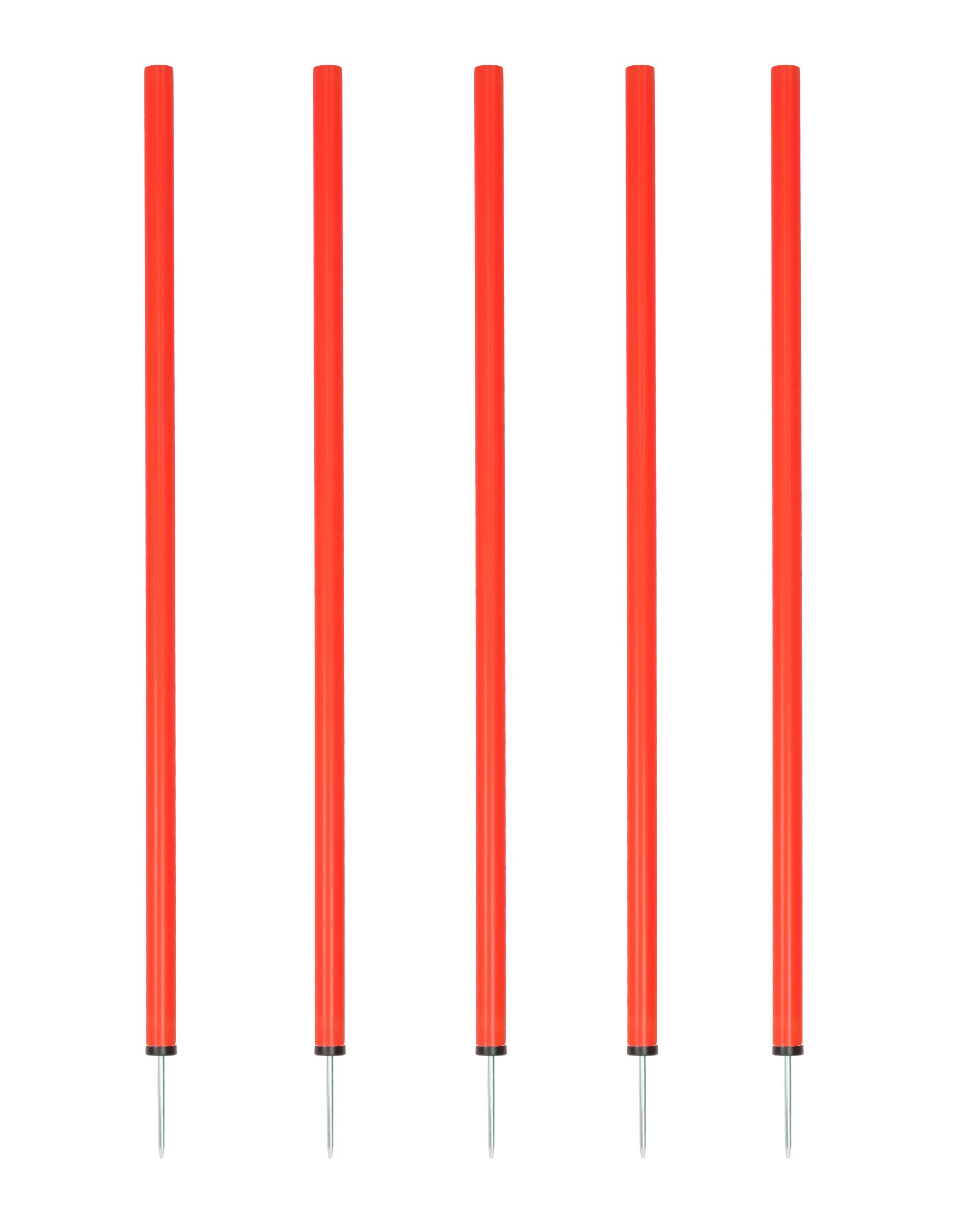 Barres de slalom 100 cm, ø 32 mm - Lot de 5 - Barres d'entraînement avec pointe en métal - pour entraînement d'agilité et de coordination - pour football et sport canin (Rouge)