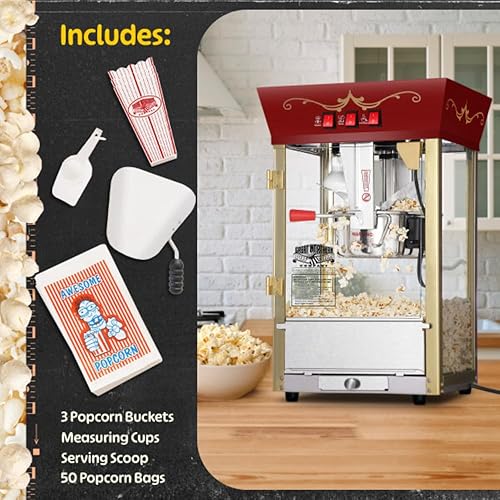 Miniatura 3 de Matinee Popcorn Machine - 8oz Popper with Stainless-Steel Kettle, Reject Kernel Tray, Warming Light, and Accessories by Great Northern Popcorn (Red)