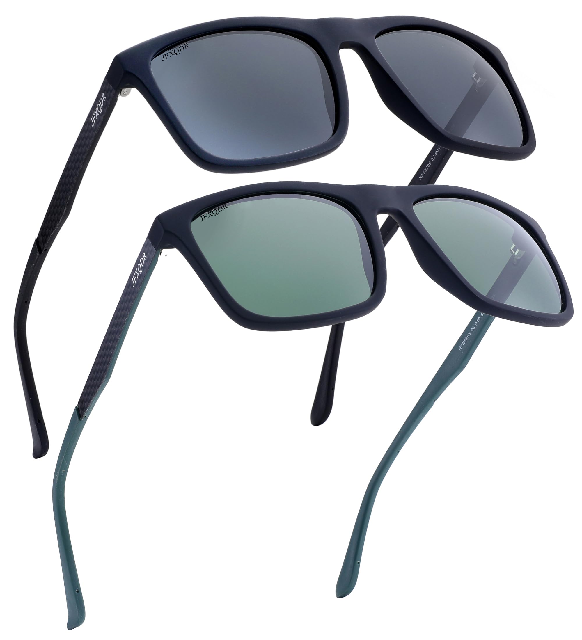 JFXQDR Men's Polarized Sunglasses, Square Rubber Frame Carbon Fiber Temple Fishing Driving Sun Glasses UV Protection RFS8205