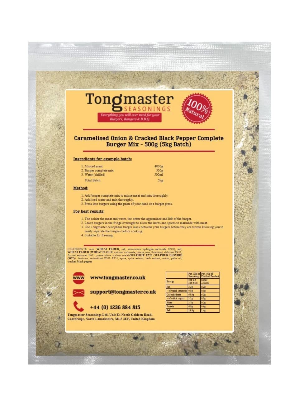 Caramelised Onion & Cracked Black Pepper Complete Burger Mix - 500g (5kg Batch)