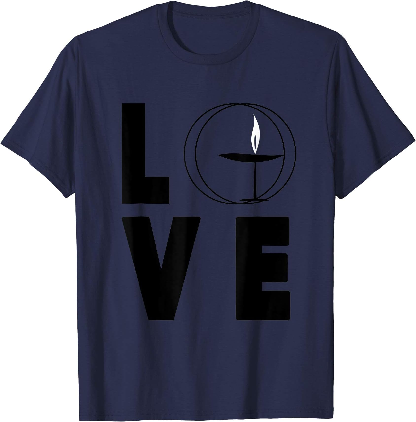 UU Love Unitarian Universalism Black Flaming Chalice Symbol T-Shirt