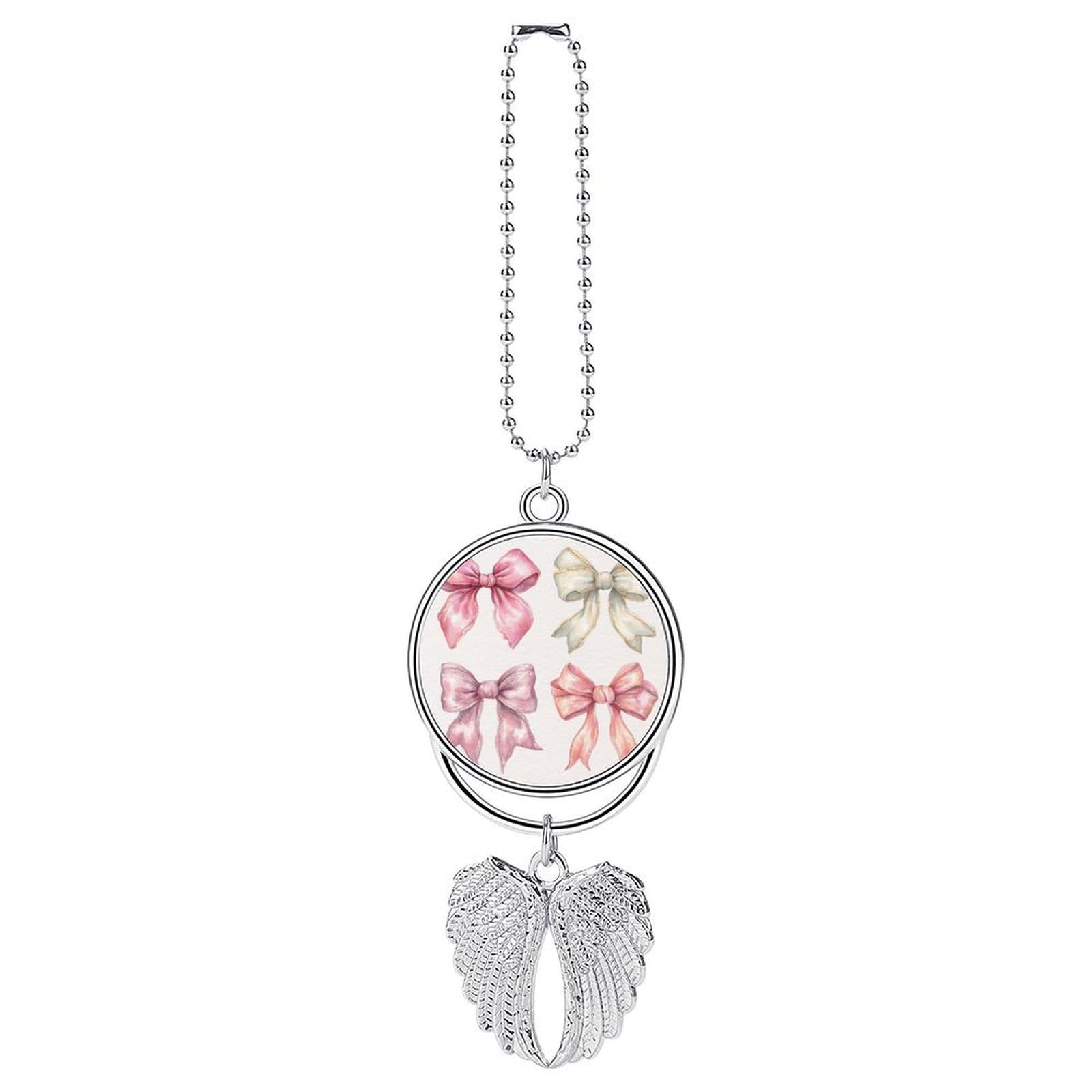 Luxury Coquette 4 Pink Bow Watercolor Car Hanging Pendant Car Interior Decoration Rearview Mirror Charms Ornaments