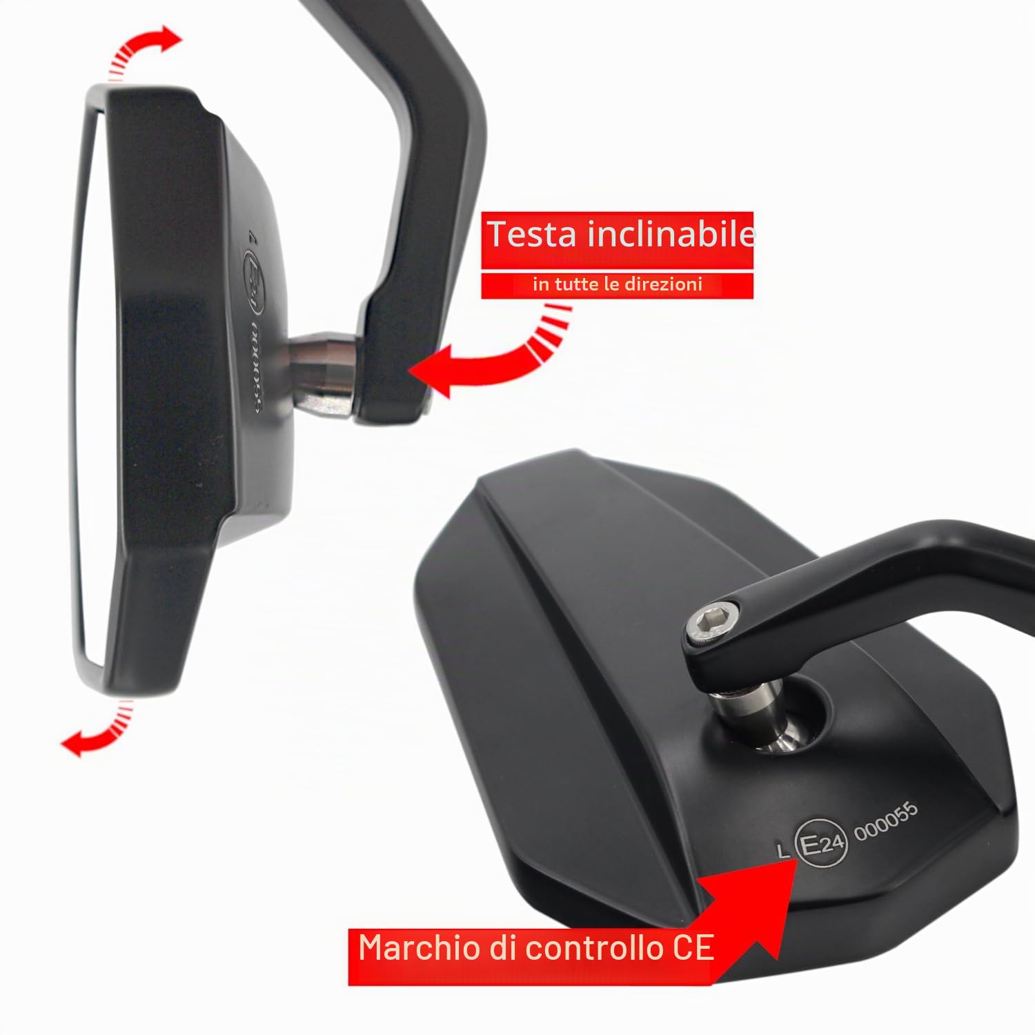 Area1 Specchietti Retrovisori Moto Universali da Manubrio, Coppia Omologata E – Compatibili con Duke SMC/R MT07 MT09 MT125 Z900 Z650 Z500 Z125 CMX CB 500 Hornet SV650 GSXS GSF Bandit R12 S1000 Tuono