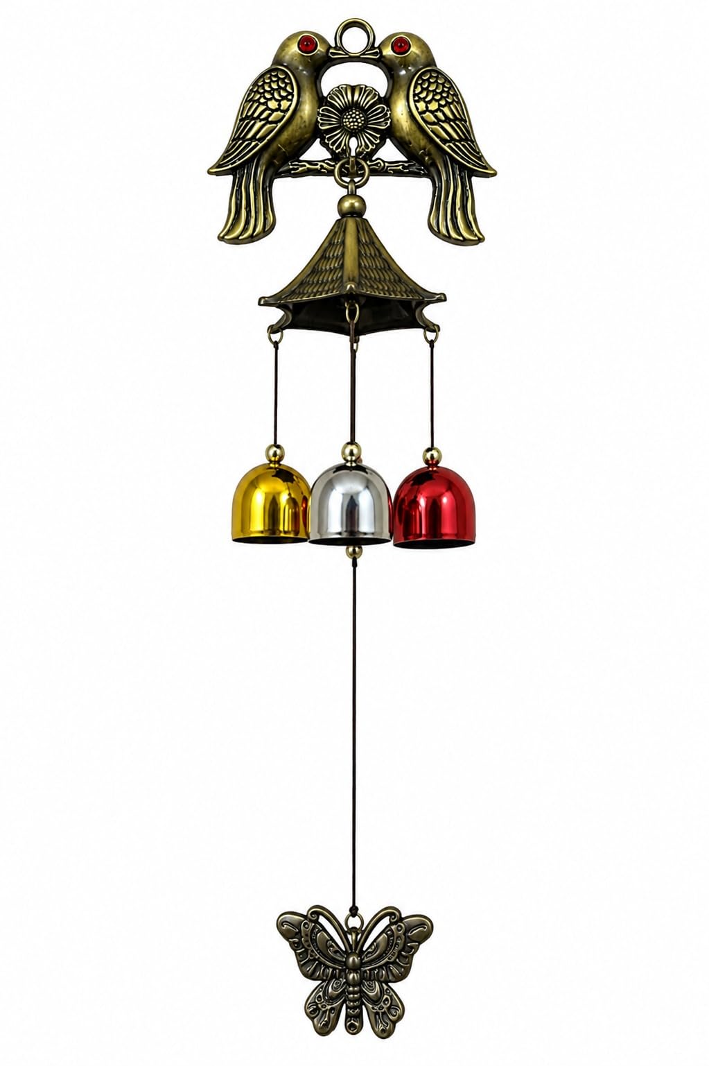 ColorBell Love Birds Hanging Bells Wind Chime for Home Decor | Metal Wall Hanging Bell for Main Door, Balcony & Garden | Decorative Feng Shui Hanging with Butterfly Pendant | Multicolor.-image-26