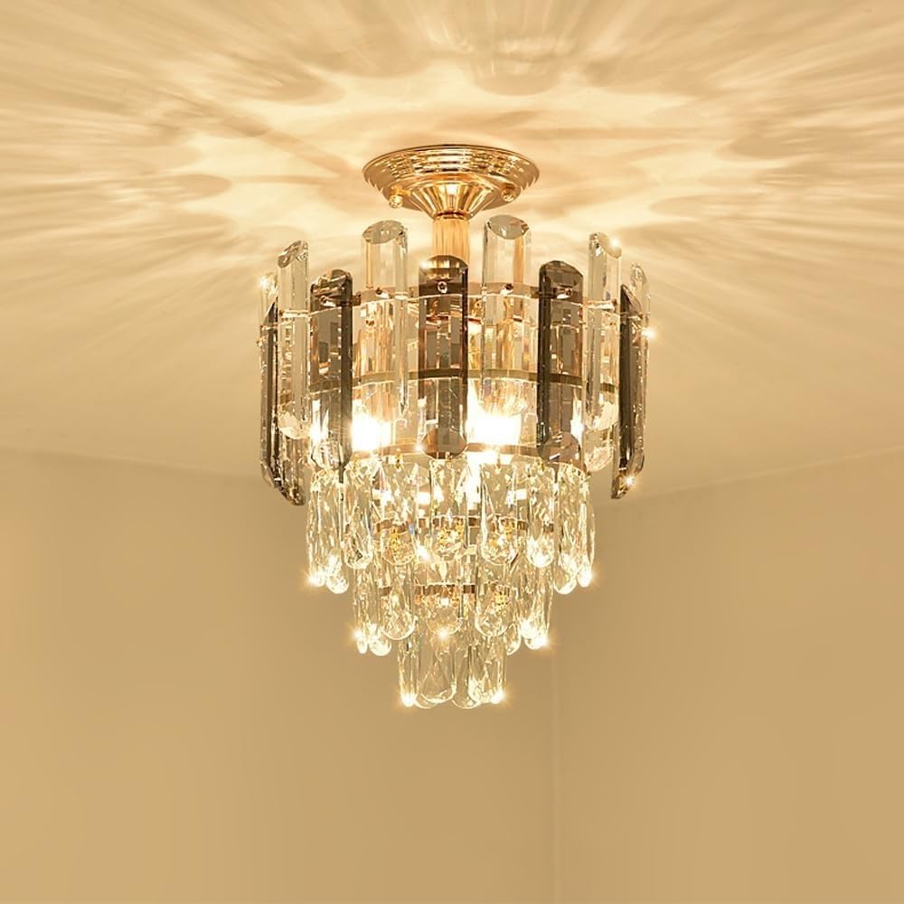 Abinlina Dimmable LED Crystal Chandelier - Black Gray Hanging Ceiling Light Fixture for Kitchen, Bathroom, and Hallway(Ceiling Chandelier)