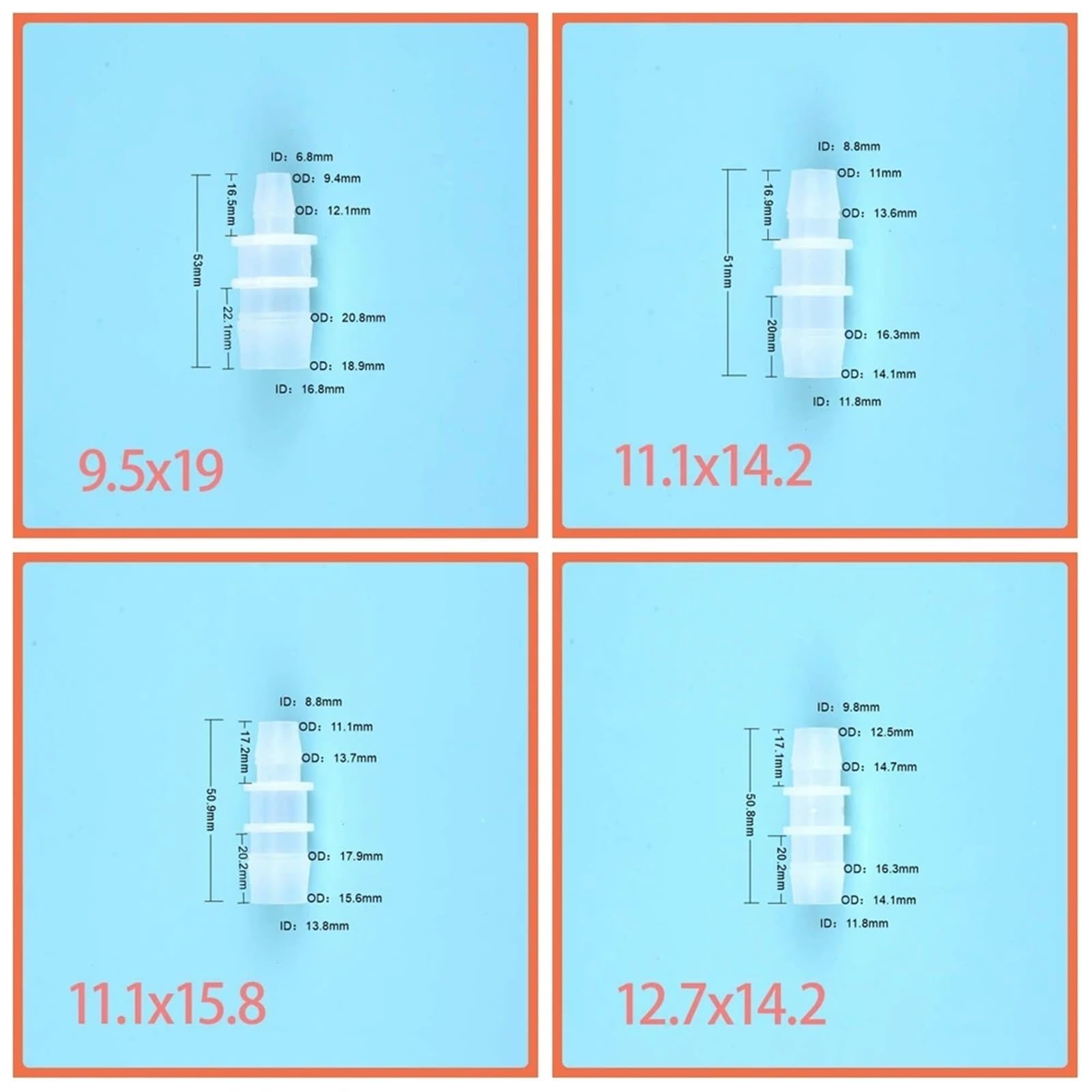 50 Uds 1,6-25mm tubo de silicona de plástico conector de tubería recta tamaño pequeño Pagoda Barb acoplamiento reductor recto pecera PP insertar manguera(15.8mmx19mm)