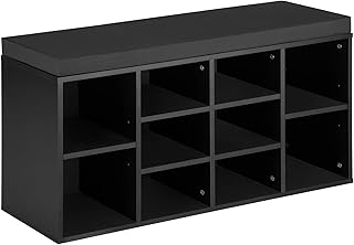 TecTake 800707 Scarpiera con Seduta, Portascarpe in Legno, 10 Paia di Scarpe, Cuscino, 103,5x48x30cm - Disponibile in Diversi Colori (Nero-Grigio | No. 403170)