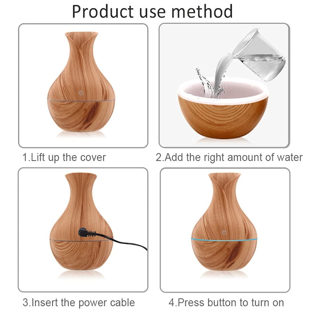 mobigon Wood Cool Mist Ultrasonic Humidifier for Room Moisture, Aroma Diffuser for Home, 200ml Essential Oil Diffuser with 7 Colorful Night Light, Auto Shut-Off, Home, Office, car (E.Light Brown)