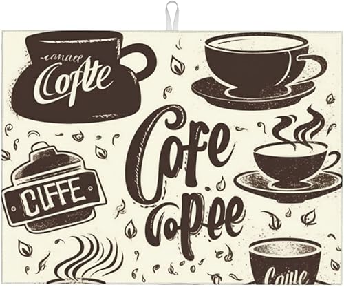 Miniatura 1 de Tapete de secado de platos con patrón de café para encimera de cocina, tapete de secado de platos de 18 x 24 pulgadas con microfibra reversible de