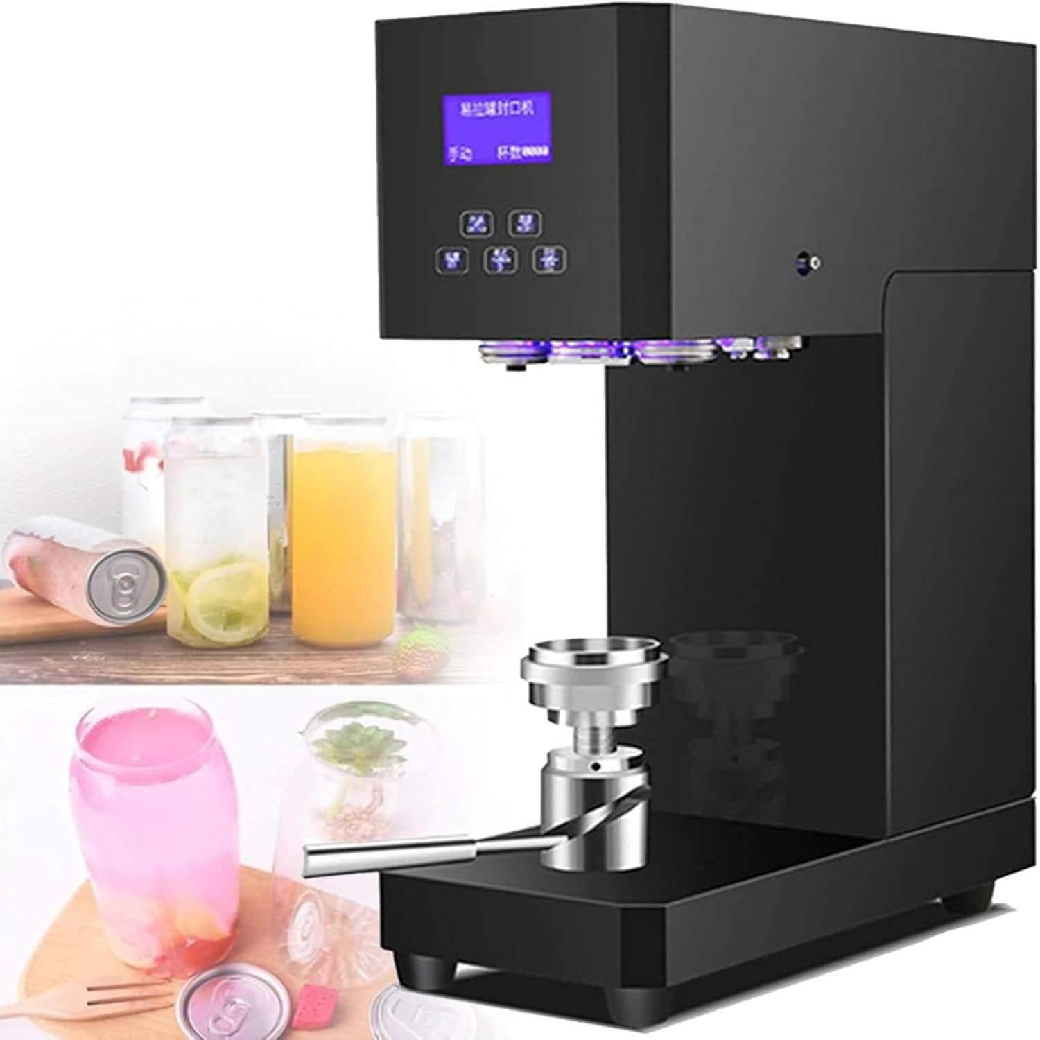 Máquina automática de sellado eléctrico con panel inteligente y contador, altura ajustable de 52 a 58 mm, calibre para bebidas