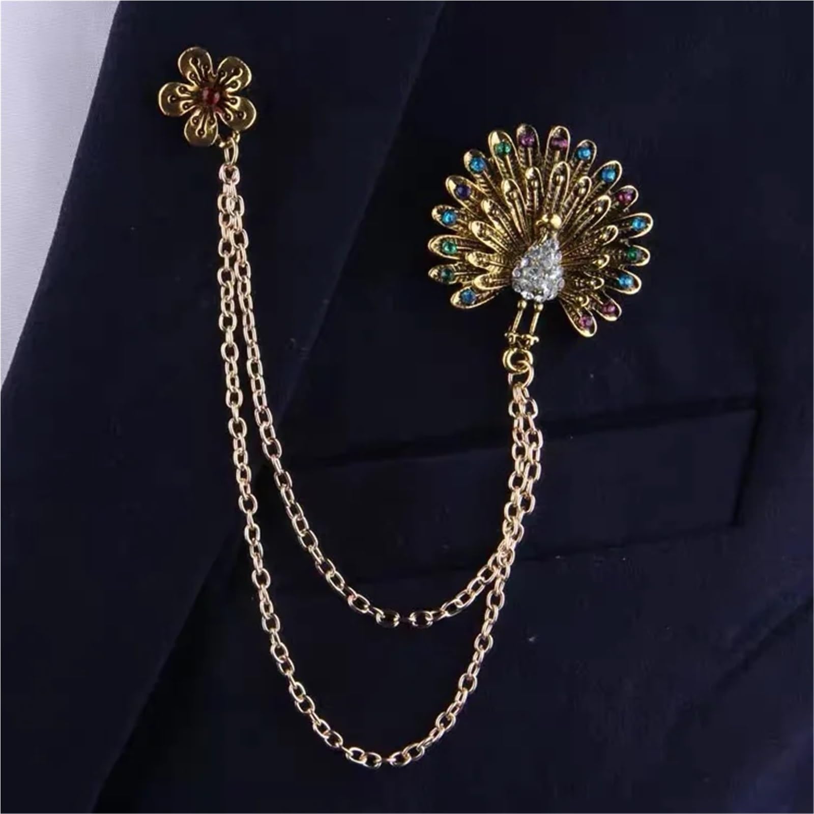 Cadena para broche, Broches de borlas vintage para mujer y hombre unisex para traje camisa cuello cadena solapa joyería retro para boda