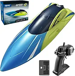 Lancha Barco Controle Remoto RACING BOAT ARES 4D-S4 30km/h 2,4GHZ Alta Velocidade à Prova d'água com Luzes LED Brincar a Noite (AZUL/AMARELO)