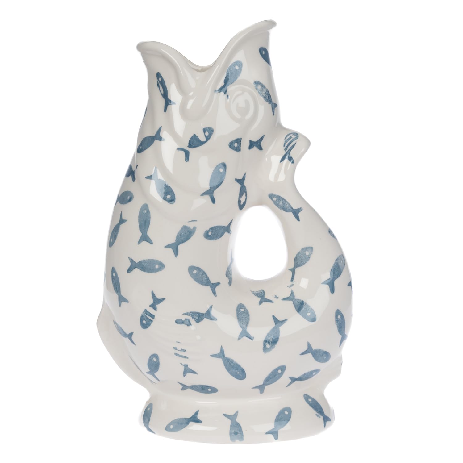 Gurgly Iconic Hand Sponged Blue Fish Glug Jug Large 28cm 1.4L – Fish Water Jug, Decorative Vase, Ornament, Carafe