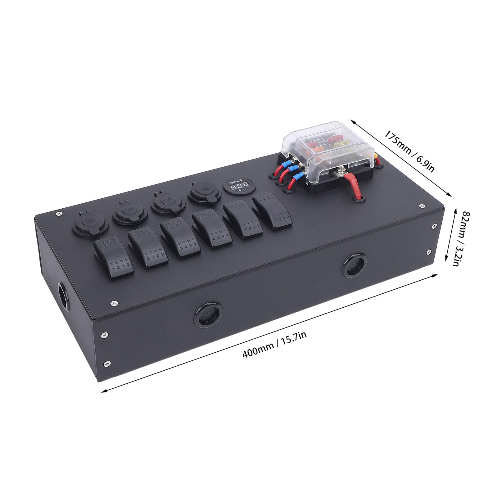 Generic Skrzynka Rozdzielcza Zasilania Akumulatorowego z Woltomierzem Gniazdo Zapalniczki do Samochodu RV Pickup DC12 24V, Zintegrowana funkcjonalność, Monitorowanie Napięcia w Czasie Rzeczywistym