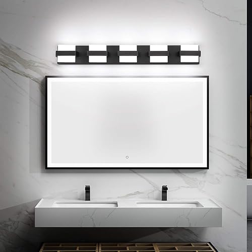 Miniatura 7 de SOLFART Modernas luces de tocador LED para el espejo de baño, acabado negro mate 7248-5-BK-ND