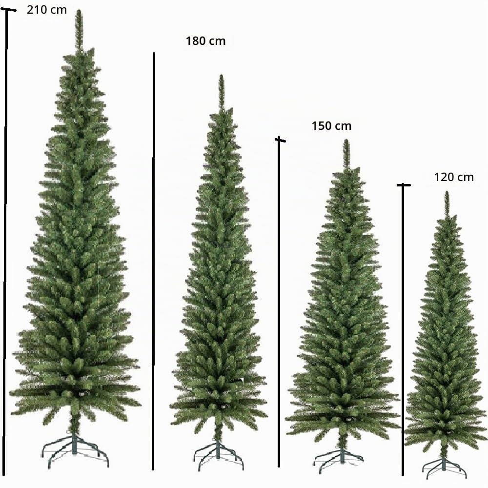 Albero di natale slim verde alto stretto da cm 120 a 210 folto pieno salvaspazio ignifugo apertura ad ombrello Diverse Misure (CM 120)
