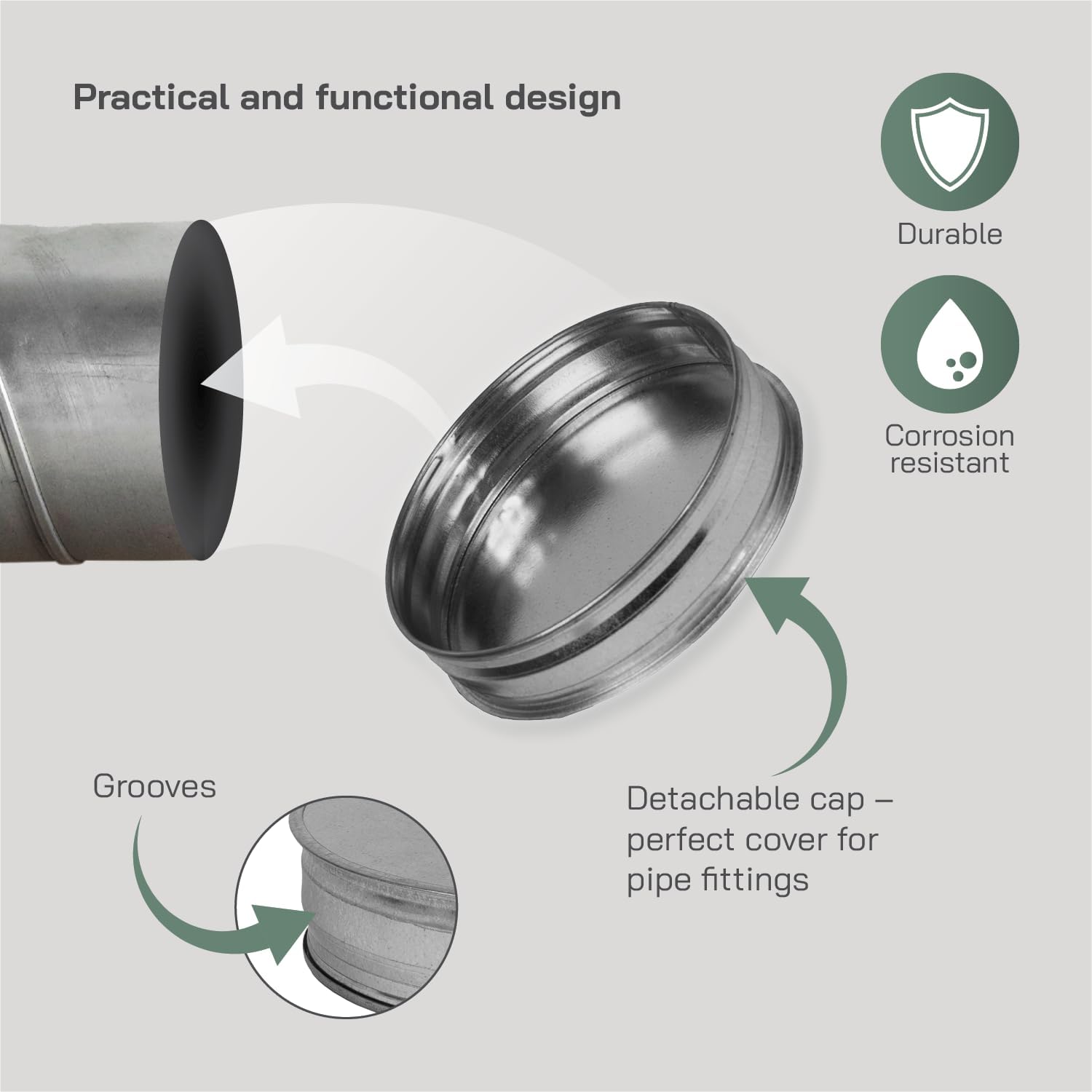Vent Systems 12" Galvanized Steel Duct End Cap - Dryer Vent Cap - Round Metal Plug - Duct Fitting/Tee Cap - Indoor, Outdoor Use – Closure Fitting for Round HVAC Exhaust Systems, Ducting Vent Cover