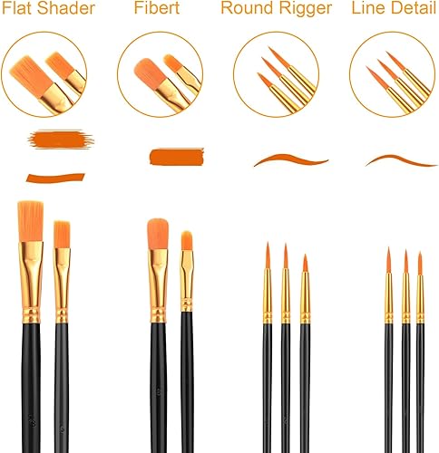 Miniatura 2 de Juego de pinceles de pintura acrílica, (20 paquetes200 unidades), cepillos de pelo de nailon para óleo y acuarela, juego perfecto de pintura