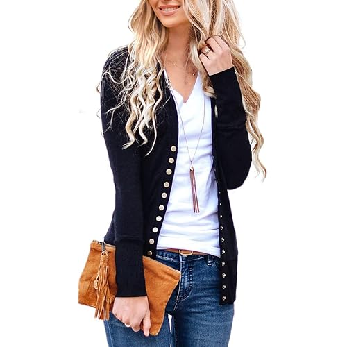NENONA Women's Long Sleeve Lightweight Cardigans Open Front Button Down Basic Soft Outwear