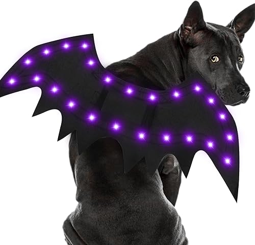 Miniatura 1 de Malier Disfraz de Halloween para perro, 20 luces LED, alas de murciélago para Halloween, disfraz de cosplay con luces naranjas, ropa divertida de