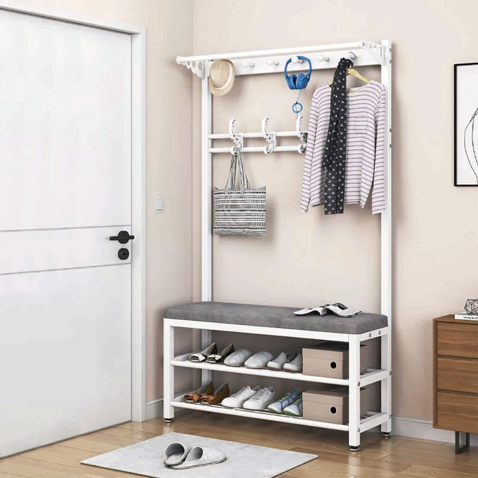 GHFXSCV Free Standing Coat Rack with Shoe Sto & Clothes Hanr, Entryway Hall Tree Bench with 8 Hoo, nizer for Home Décor & Living Room Sto Soluts