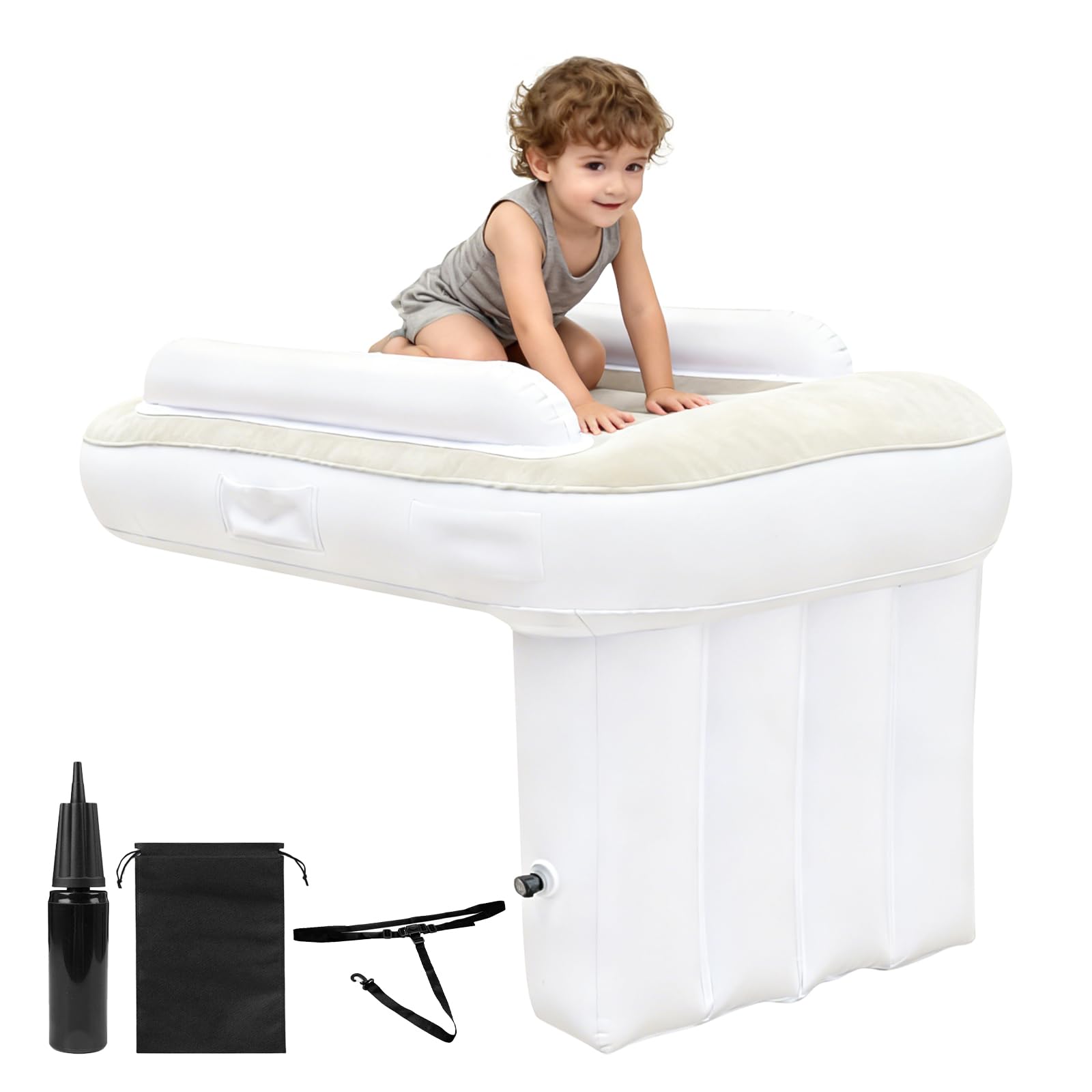 Lettino gonfiabile per bambini, 80 x 50 x 60 cm, letto da viaggio per bambini, con pompa ad aria e borsa di stoccaggio, per bambini, aereo e aereo, prolunga portatile per voli auto e aerei