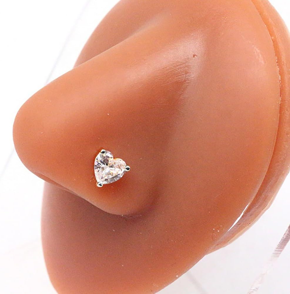 3 Pcs 20G Heart Nose Rings for Women Surgical Steel CZ Love Heart L-Shaped Nose Studs Screws Hypoallergenic Nostril Nose Piercing Jewelry
