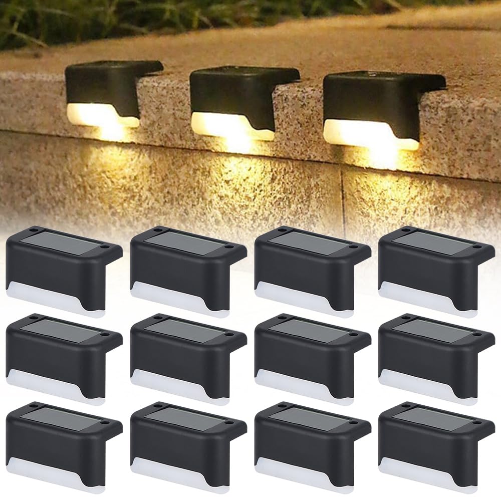 Hojalis Luces Led Solares Para Exteriores, 12PCS Led Solar Exterior Luz Calida, Luz Solar Exterior Jardin, Impermeable Luces Solares LED Exteriores, Para Escaleras, Barandillas Y Pared