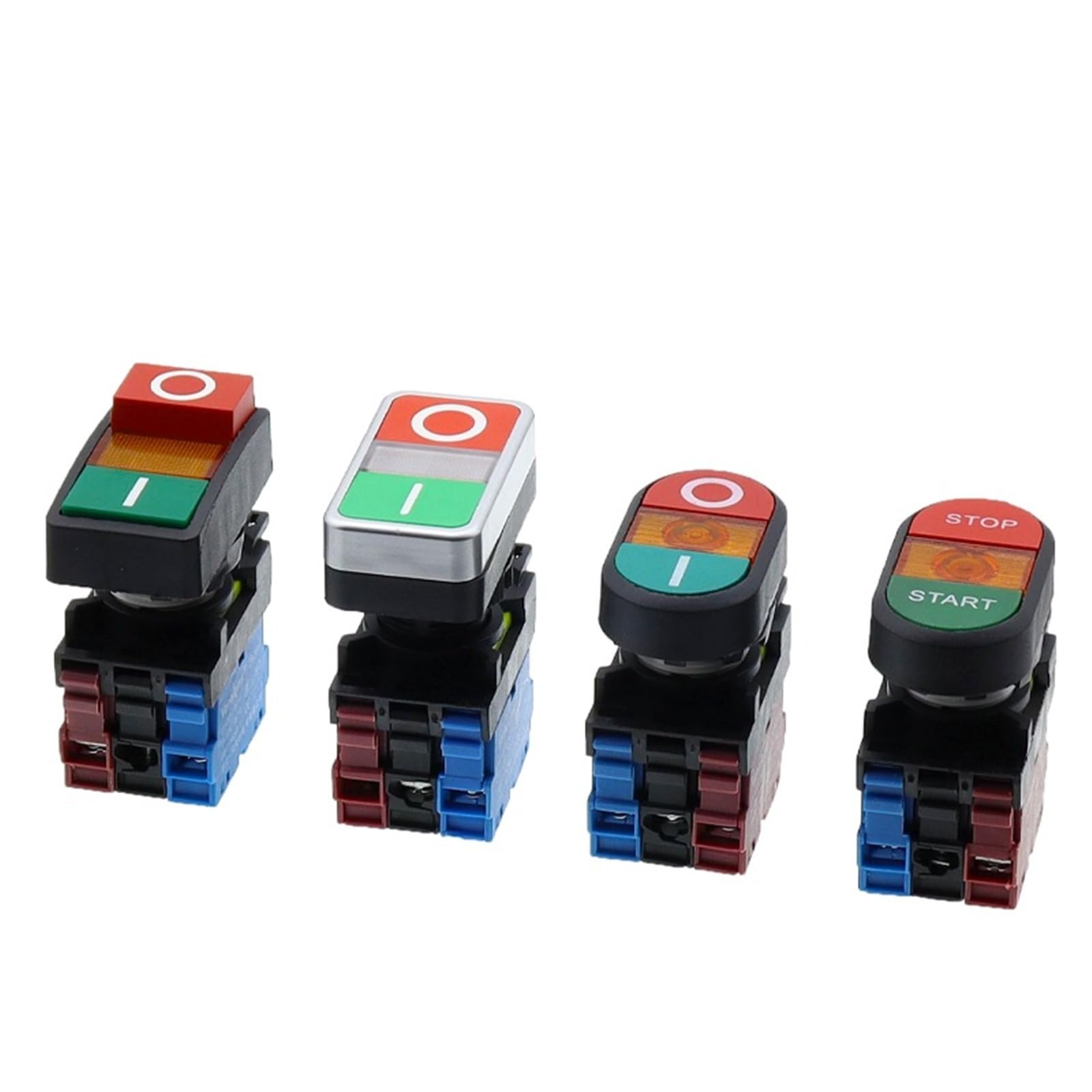LA36M doble pulsación 22mm botón interruptor de Reinicio de dos posiciones 12V24V220V AC encendido/apagado inicio/parada 1 NO 1NC 1 Uds(Start-STOP,2NO2NC,6V)